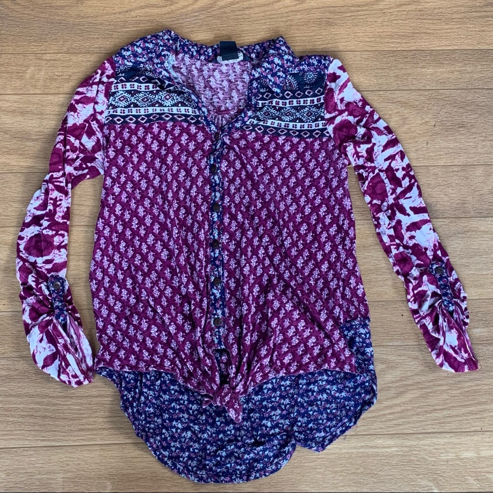 Lucky Brand Top Mixed Purple Print Button-front blouse Size XS